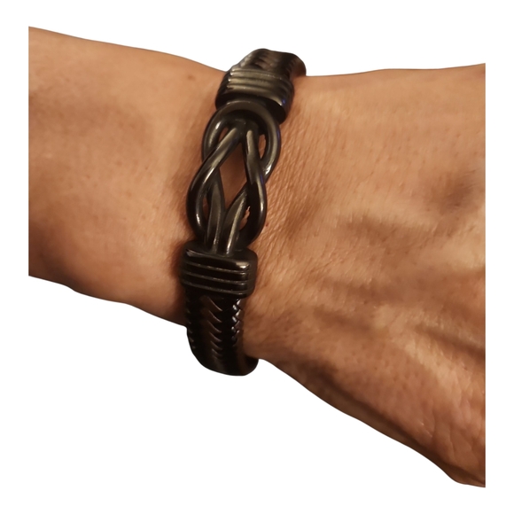 Joycuff Other - Men's Black and Brown Leather Engraved Braided Bracelet with Infinity Knot